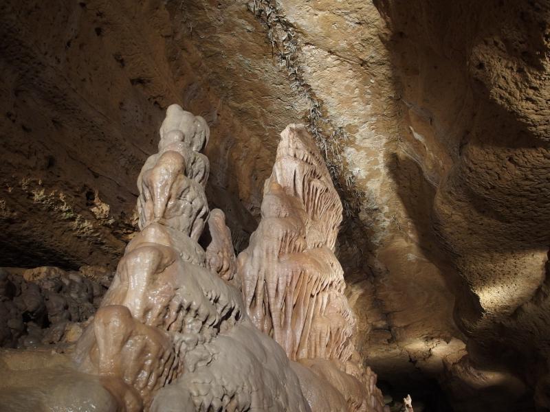Looking up the tall stalagmites