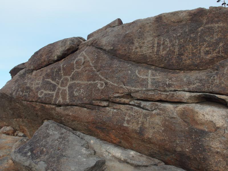 Spanish hieroglyphics on the rock wall