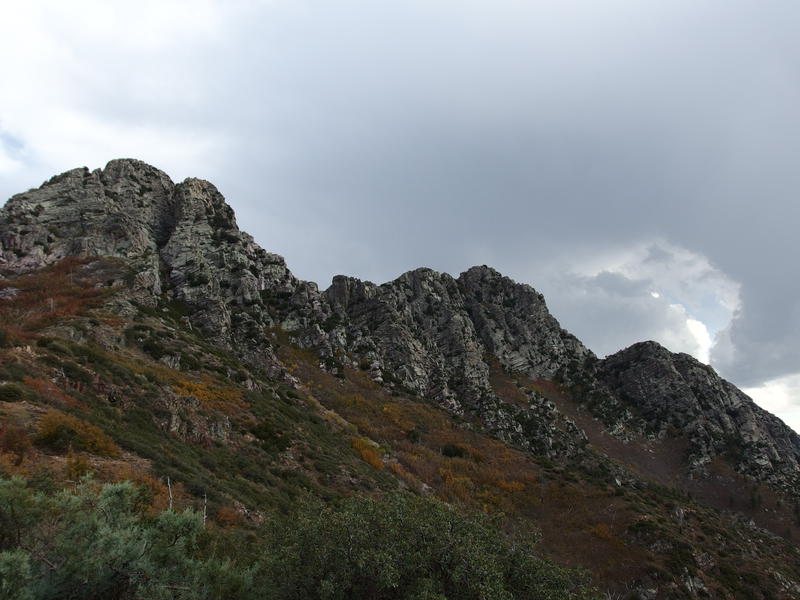 Dull grey clouds over Four Peaks