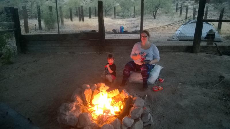 Hot dog dinner around the campfire