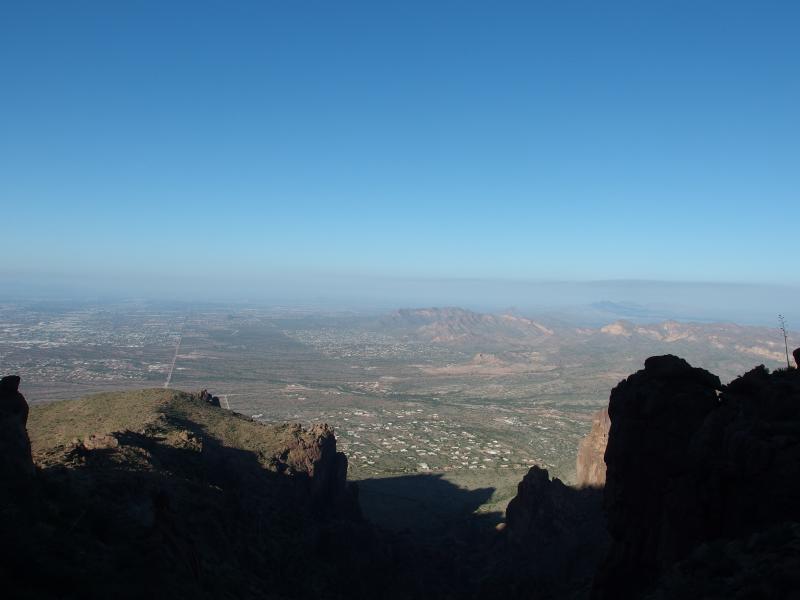 Looking down on the city from above the canyon break