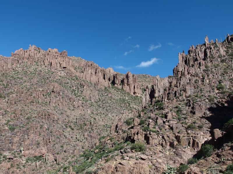 Bright sun lighting up the canyon wall