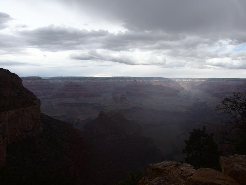 Dark clouds and drizzle over the canyon