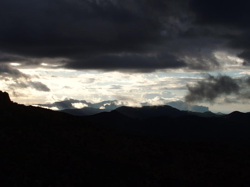 The Superstition Ridgeline, many miles to the west