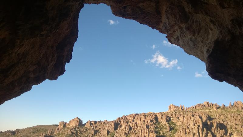 Looking out the cave towards the western hoodoos