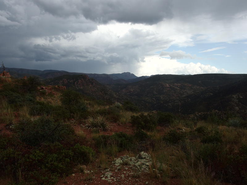 Sheets of rain over a distant Mazatzal Peak