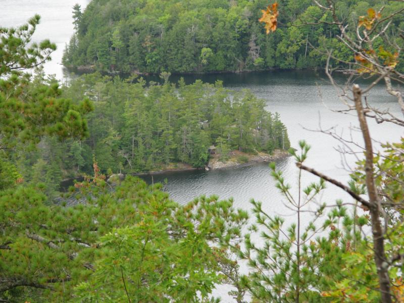 Closeup of tables and tents on Dudley Point