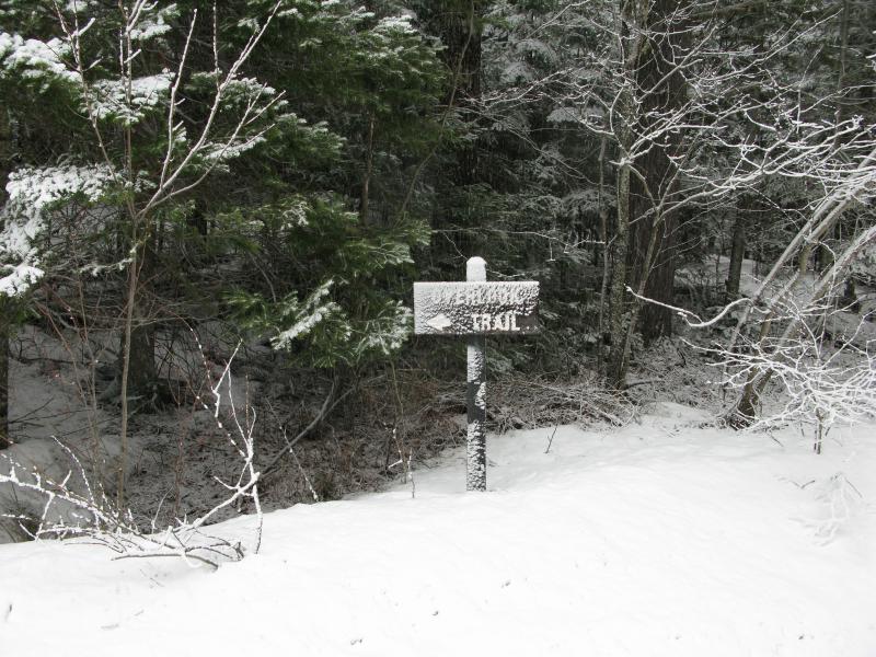 Snowy sign for the trailhead