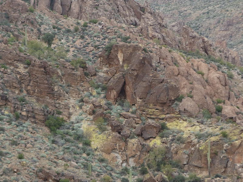 Suspicious triangular cave across the way