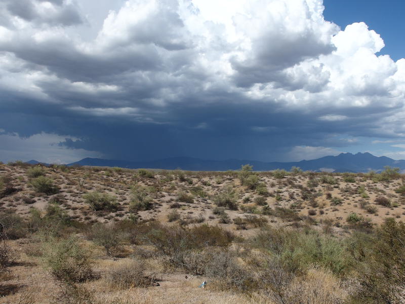 The entire eastern side of Four Peaks shrouded in dark storms