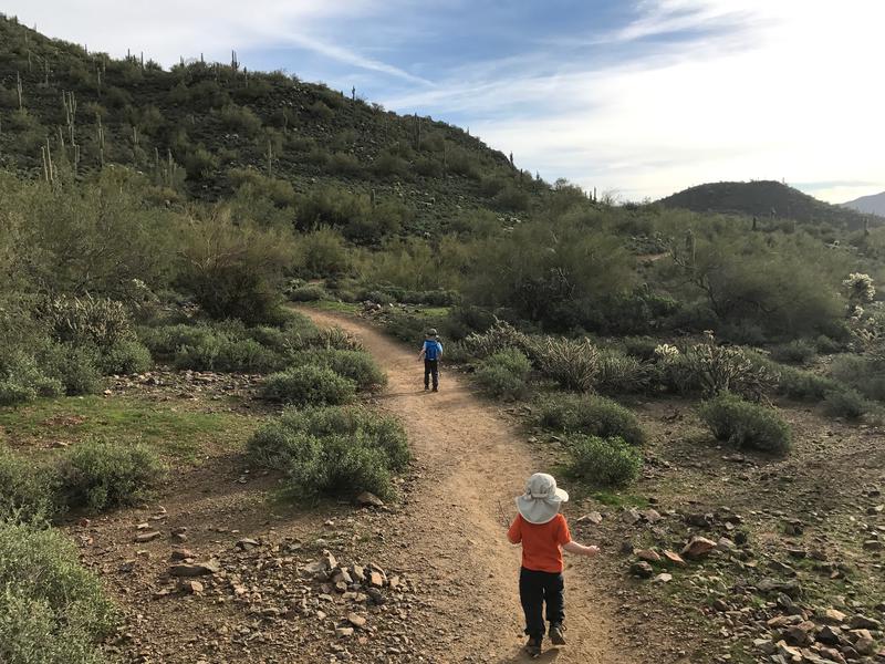 The boys heading down the desert trail