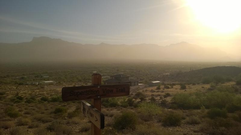 Dusty views rising to the east