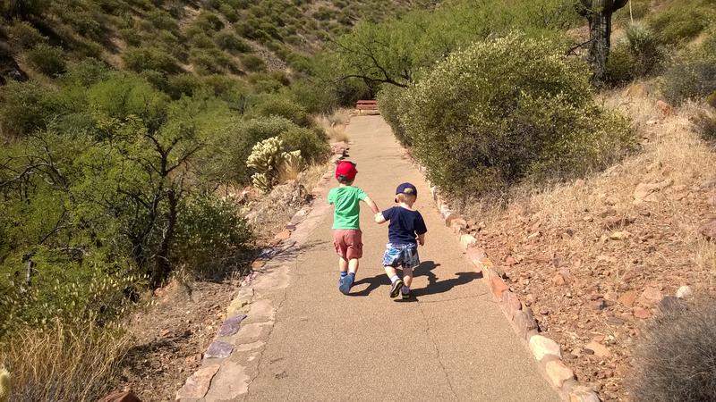 Brothers heading up the path