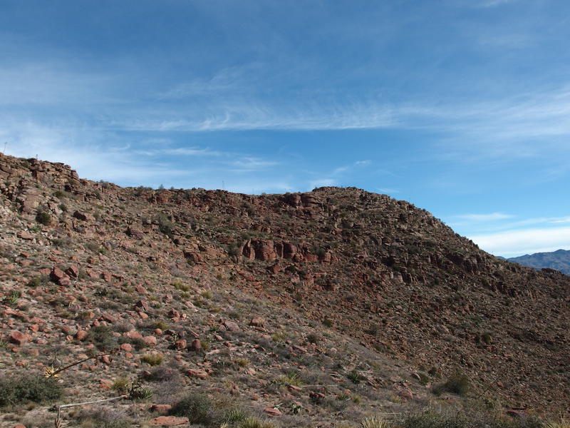 Red rocks on the opposite ridge