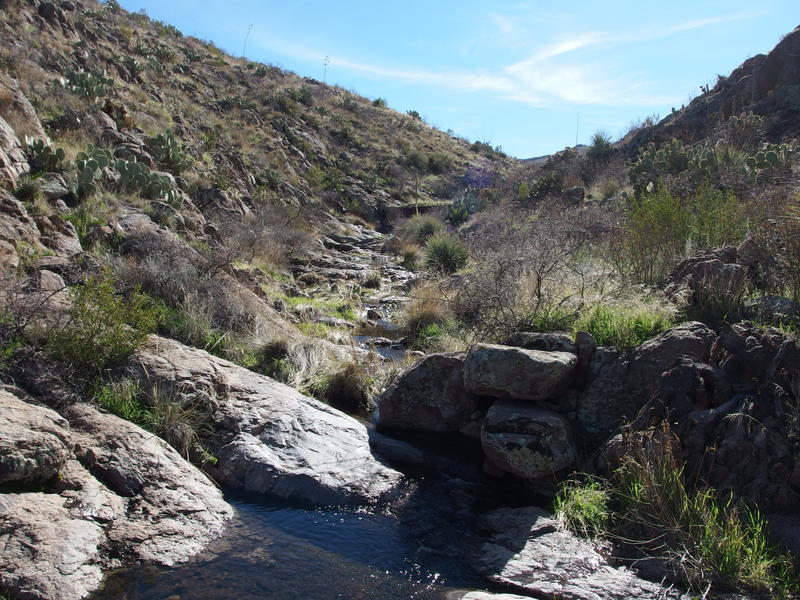 Looking back up the rock tanks and dam upstream