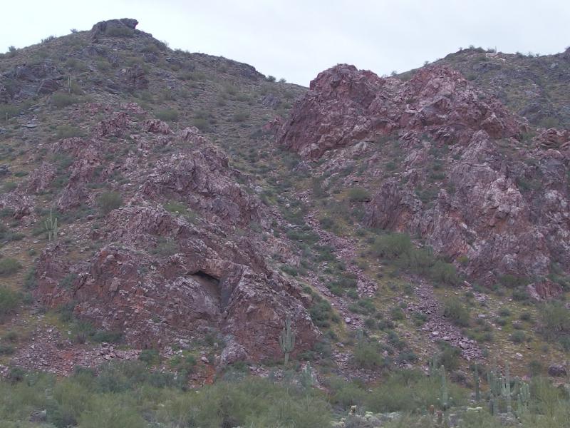 Rugged pink outcroppings on the mountains